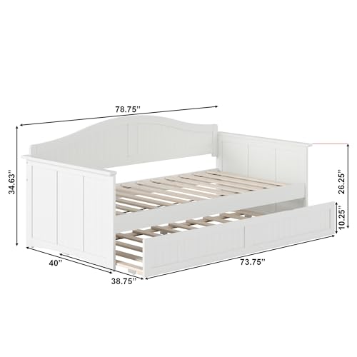 AFI Nantucket Twin Wood Daybed with Twin Size Trundle in White for Kids in Bedroom