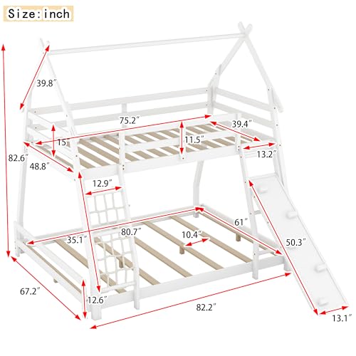  Softsea House Shaped Twin Over Queen Bunk Bed for Kids - Climbing Nets & Ramp, White
| Softsea Wood Floor Low Bunk Bed 