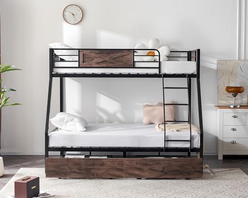 VINGLI Twin Over Full Bunk Bed with Storage - Heavy Duty Metal, Industrial Brown & Black
| VINGLI 2 Person Bunk Bed wit
