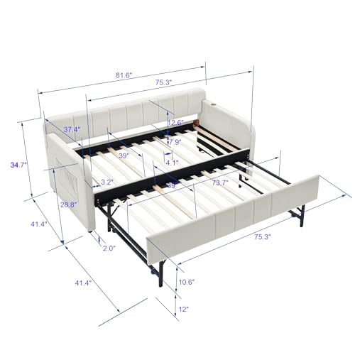Twin Size Velvet Upholstered Daybed with Pop-up Trundle and USB Port for Bedroom Guest and Living Room
Twin Size Space-S