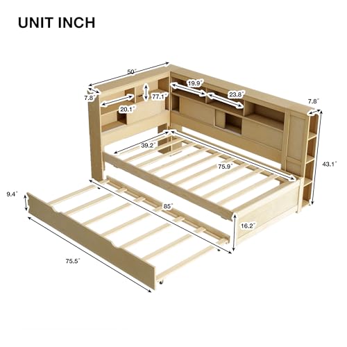 SOFTSEA Twin Size Daybed with Shelves & USB Ports for Kids Teens Adults Natural  
SOFTSEA Twin Size Daybed with Trundle 
