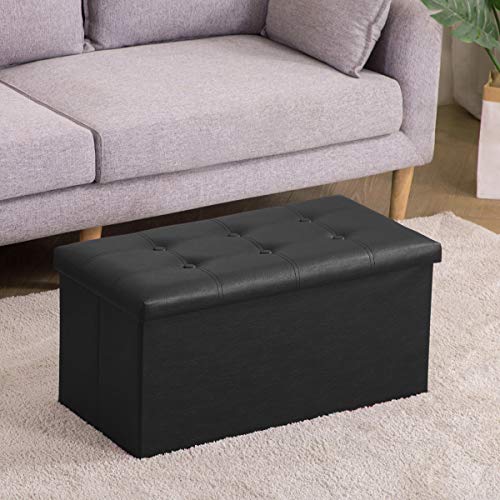 Youdesure Folding Storage Ottoman Bench, Black 30 Inch Padded Seat for Living Room & Bedroom Hallway, Up to 350lbs Capac