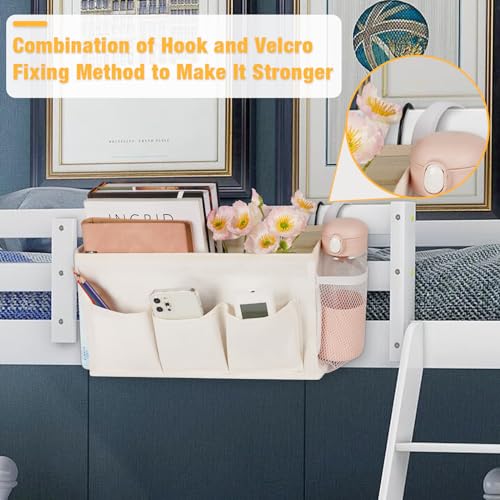 Bedside Organizer for Home and Dorm with Fixed Straps and Water Bottle Holder (White)  
Bedside Storage Caddy with Fixed